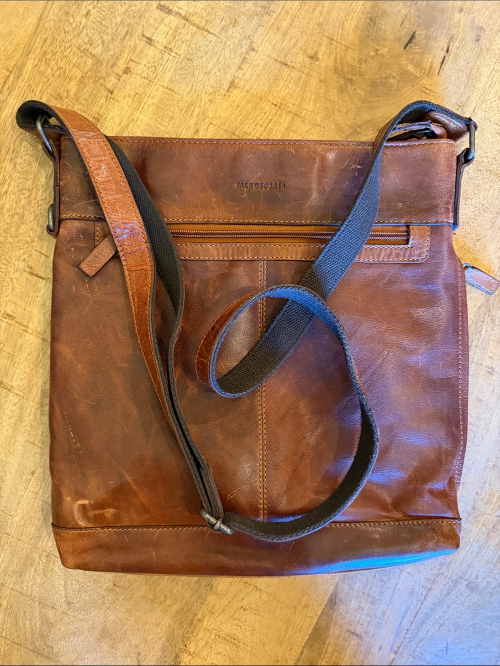 Brown Leather Messenger Bag with Adjustable Strap - AllSaints